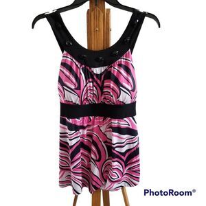 Studio 1940 Sleeveless Bra Top With Beaded Neckline Size Small Pink and Black
